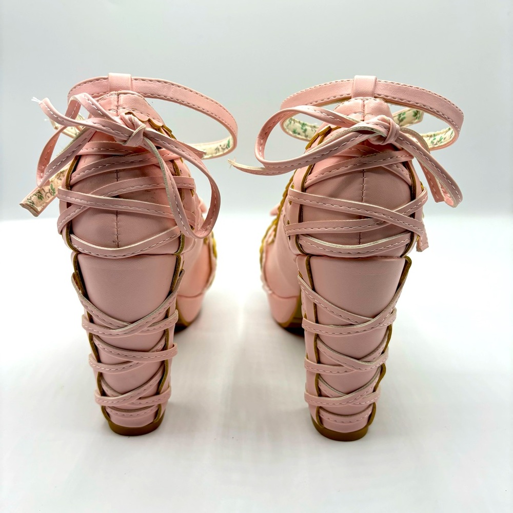 Bow Lace Princess Lolita Shoes Womens Chunky High Heels Ankle Strap Pumps Size 8 - Picture 6 of 12